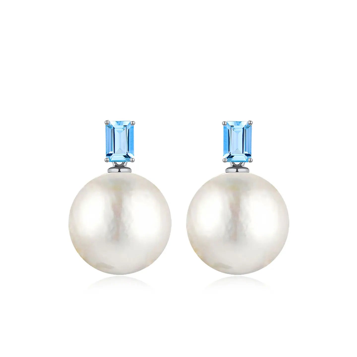 natural topaz emerald cut round baroque pearl convertible earrings 14k white gold sterling silver
