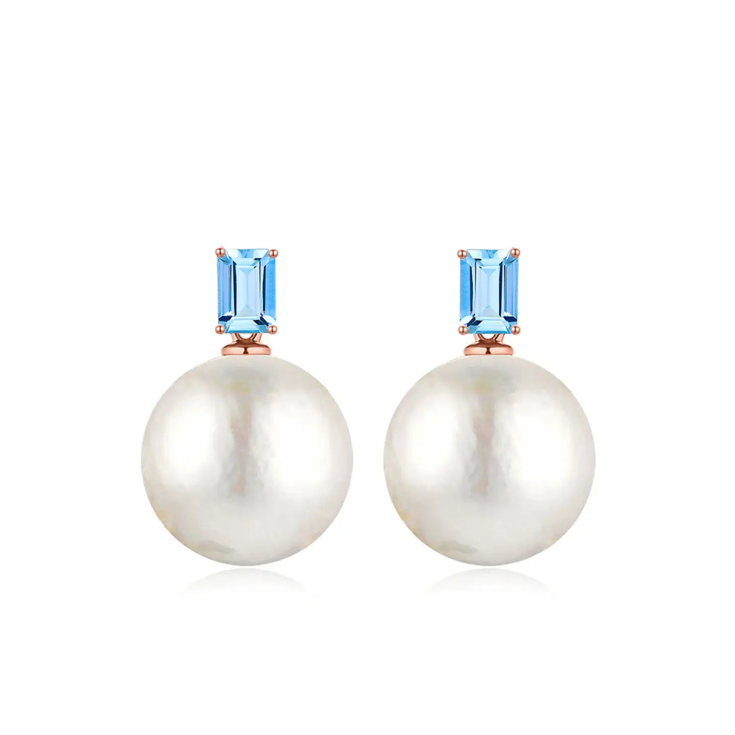 14k rose gold natural blue topaz round baroque pearl convertible drop earrings