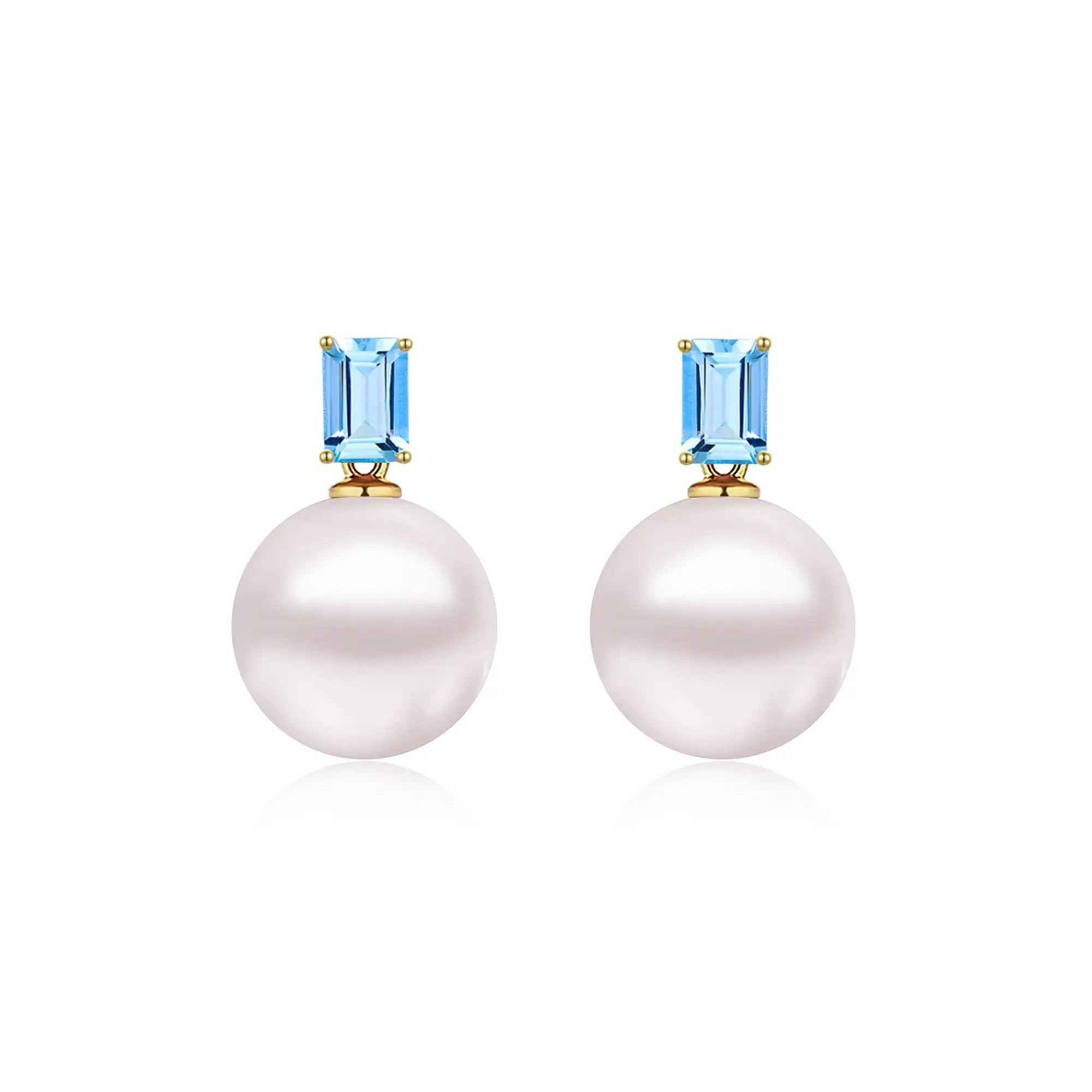 14k yellow gold Fortune Natural Blue Topaz 8-9 mm Cultured Round Pearl Convertible Drop Earrings