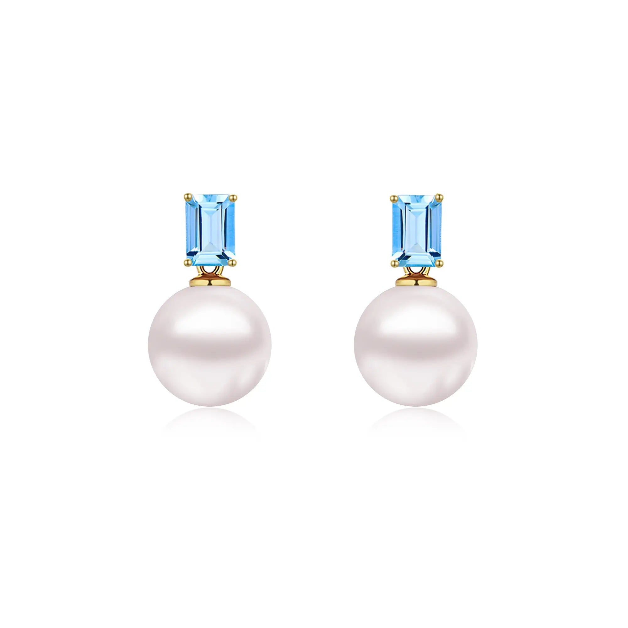 14k yellow gold Fortune Natural Blue Topaz 8-9 mm Cultured Round Pearl Convertible Drop Earrings