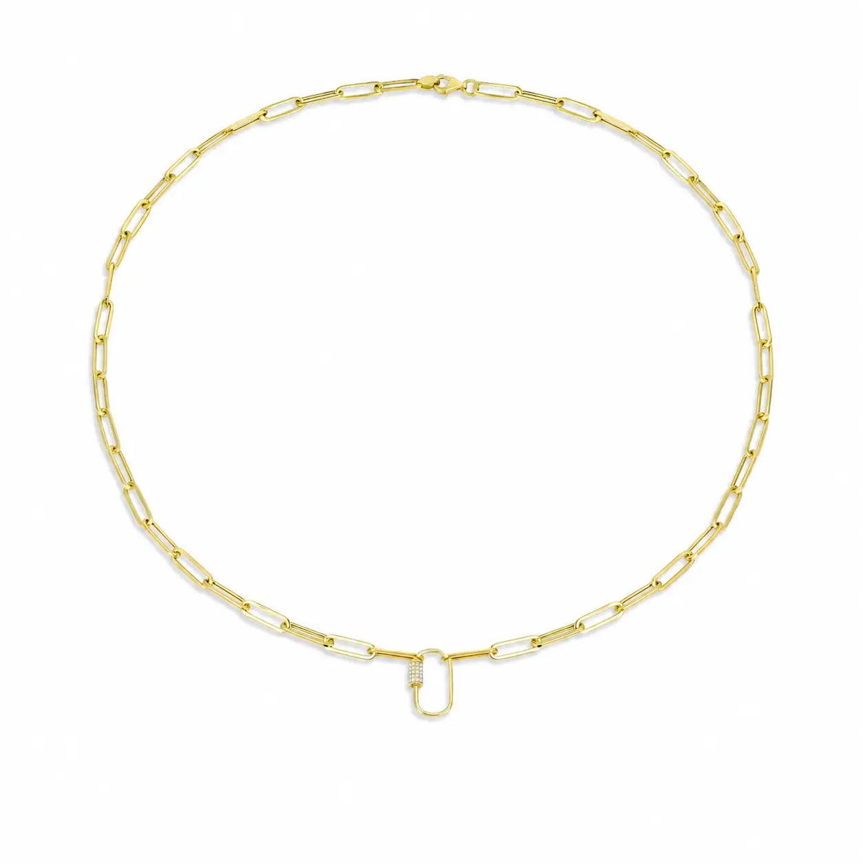 Diamond Lock Paperclip Chain Necklace