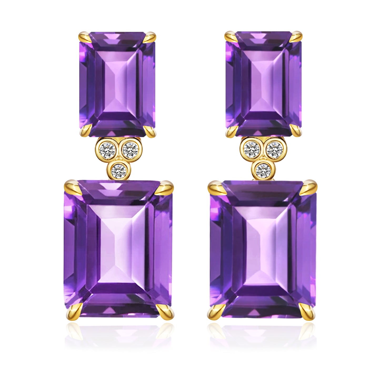 Divina Emerald-Cut Amethyst Diamond Pearl Convertible Drop Earrings