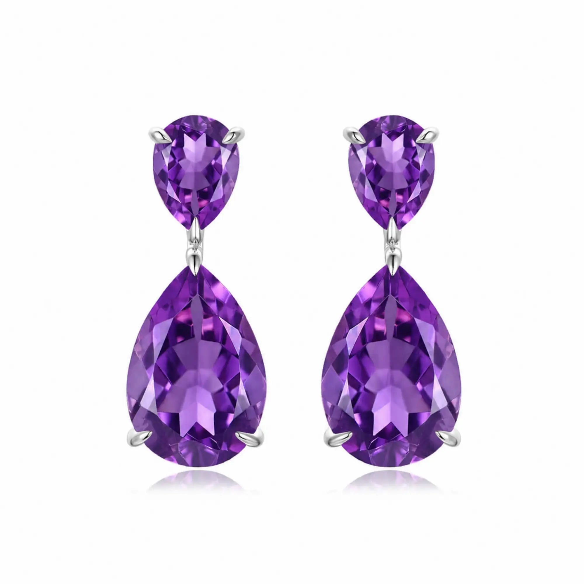 Duet Natural Pear 7.20ctw Amethyst Drop Earrings in 14k white gold