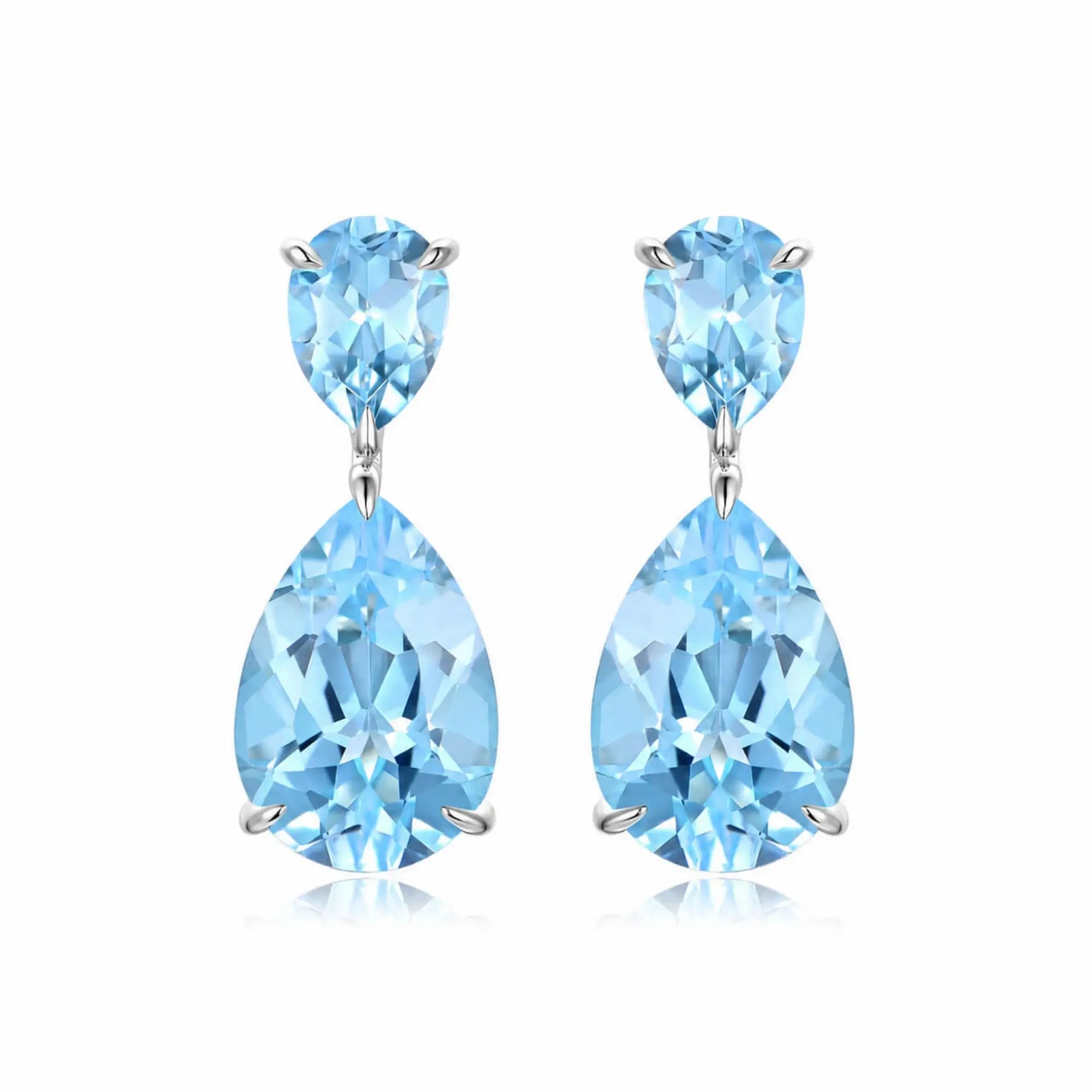Duet Natural Pear 9.60ctw Sky Blue Topaz Drop Earrings in 14k white gold