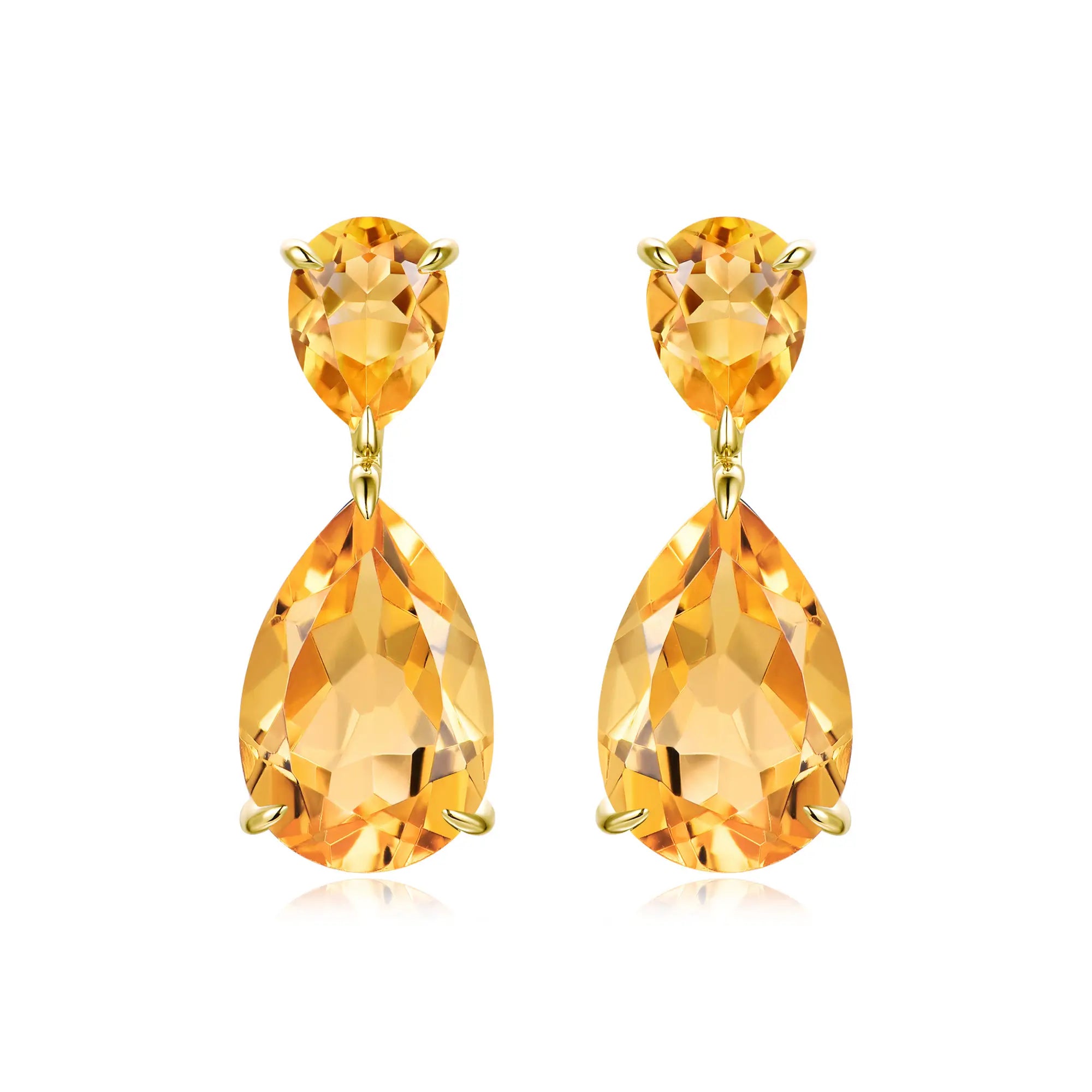 Duet Natural 7.20ctw Pear Citrine Drop Earrings in 14k solid gold