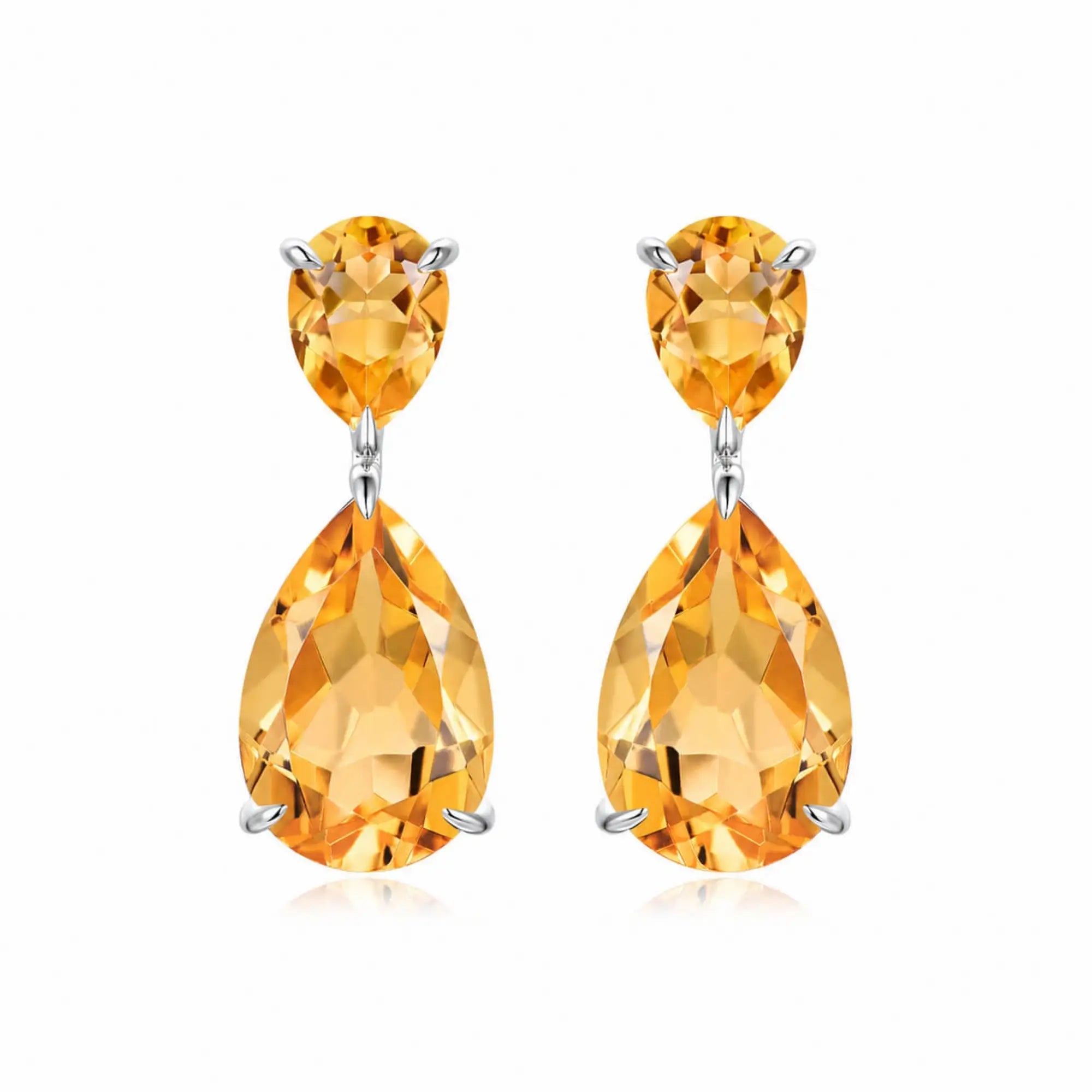 Duet Natural 7.20ctw Pear Citrine Drop Earrings in 14k white gold