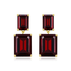 Duet Emerald-Cut Natural 10.8ctw Garnet Drop Earrings in 14k yellow gold