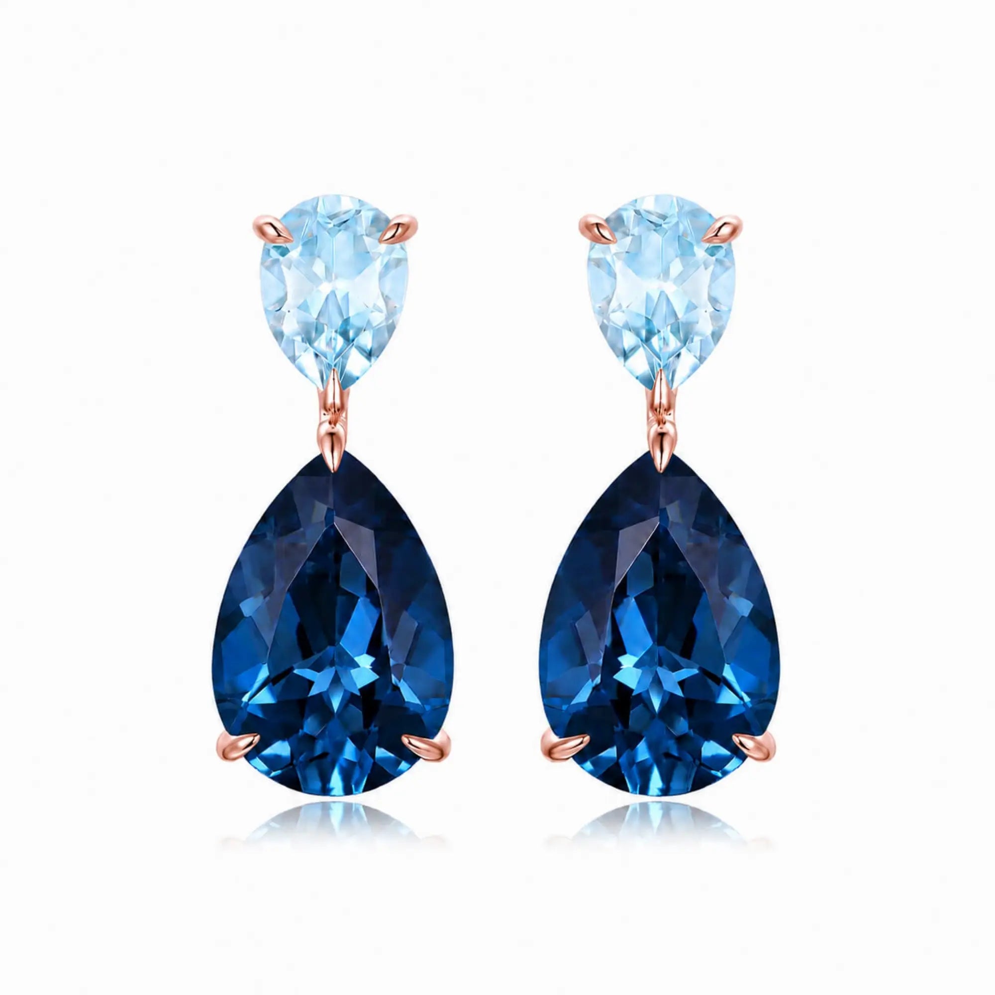 Duet Pear Aquamarine & London Blue Topaz Drop Earrings