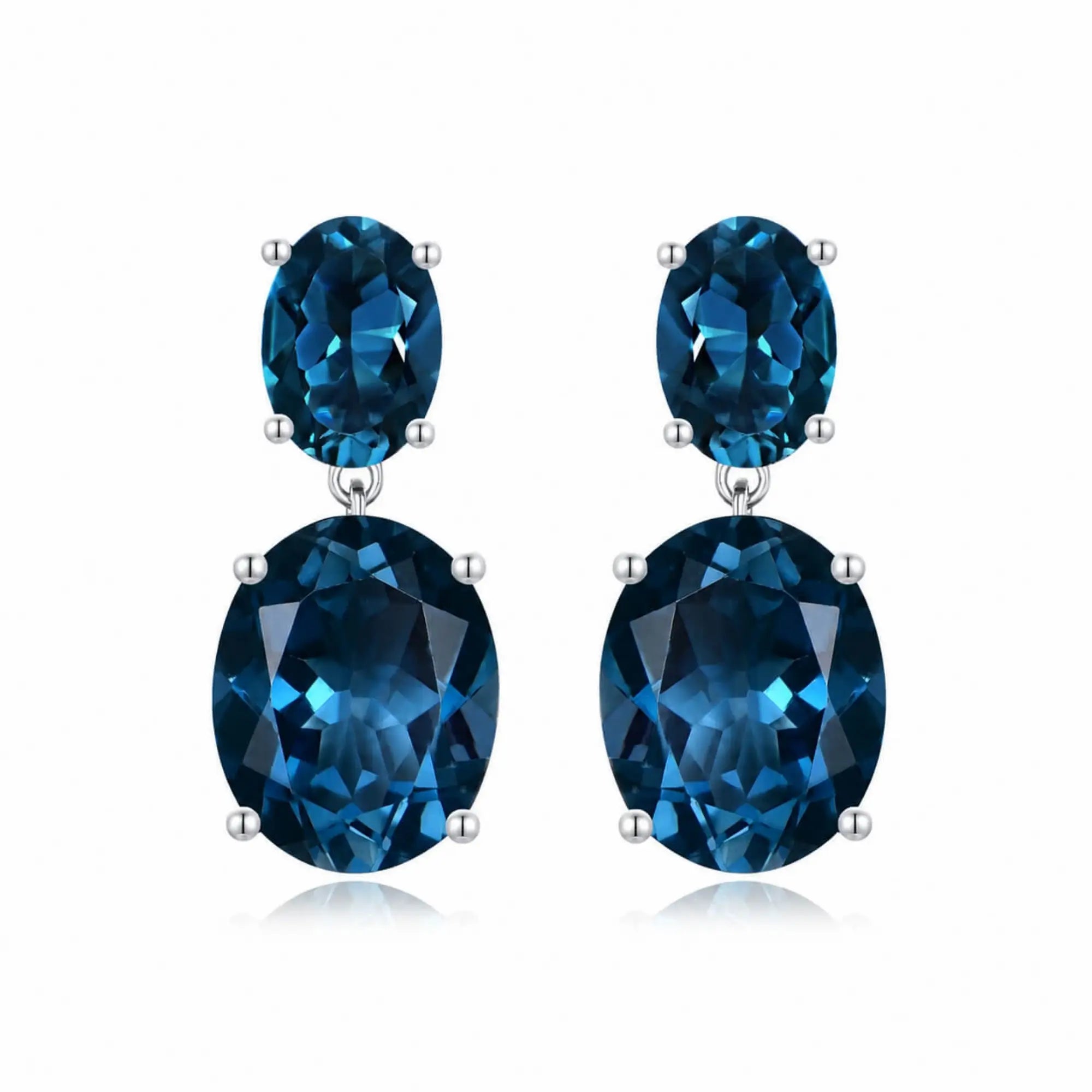 Duet Oval Natural 8.6ctw London Blue Topaz Drop Earrings in 14k white gold