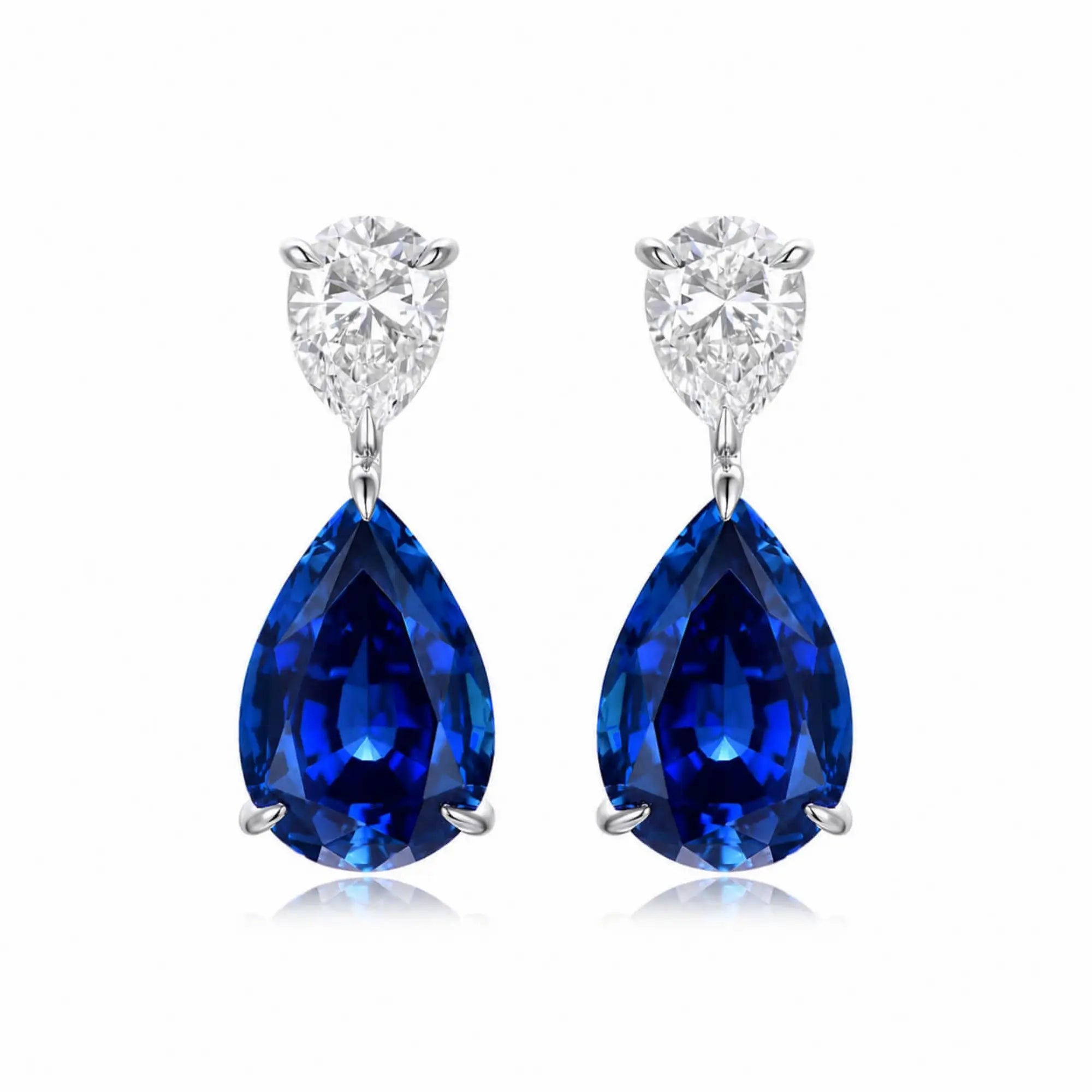 Duet Pear 8.00ctw Lab Grown Diamond & Sapphire Drop Earrings in 14k white gold