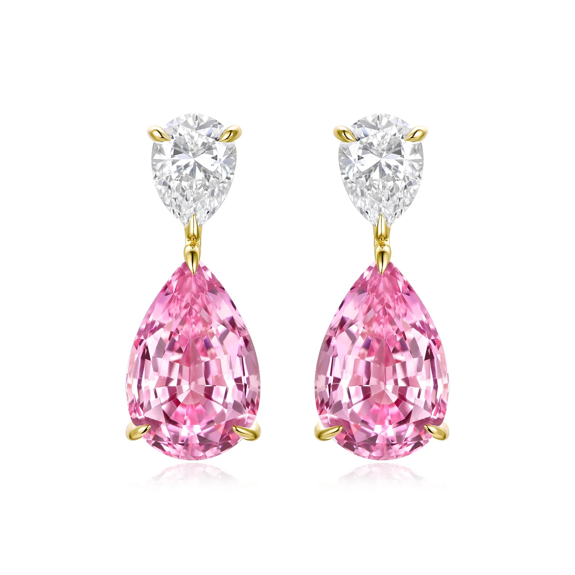 Duet Pear Lab Grown Diamond & Pink Sapphire Drop Earrings in 14k solid gold