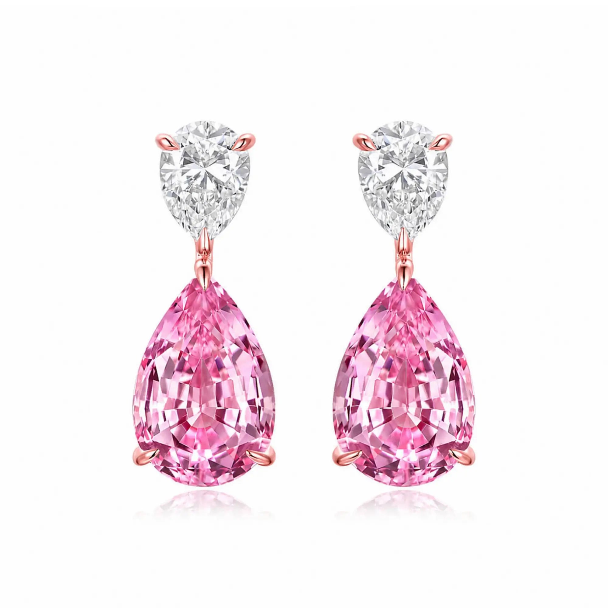 Duet Pear Lab Grown Diamond & Pink Sapphire Drop Earrings in 14k rose gold