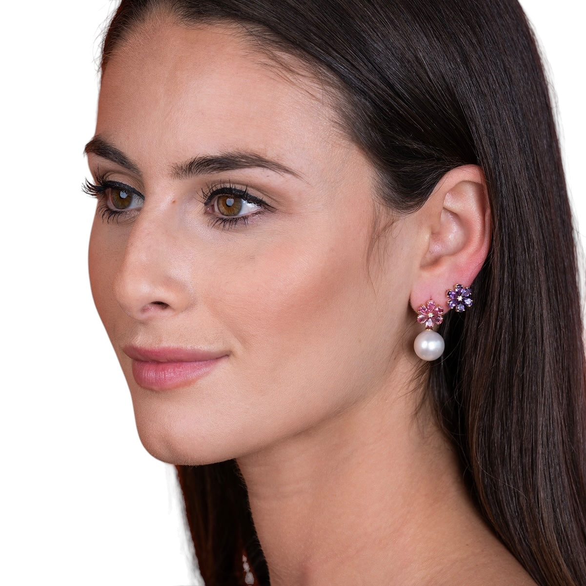 Flora Blossom Pink Tourmaline Diamond Pearl Convertible Drop Earrings