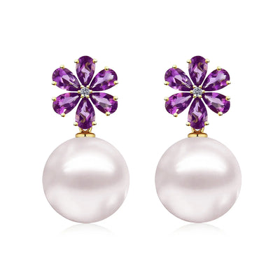 Flora Amethyst Diamond Pearl Convertible Drop Earrings