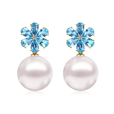 Flora Topaz Diamond Pearl Convertible Drop Earrings