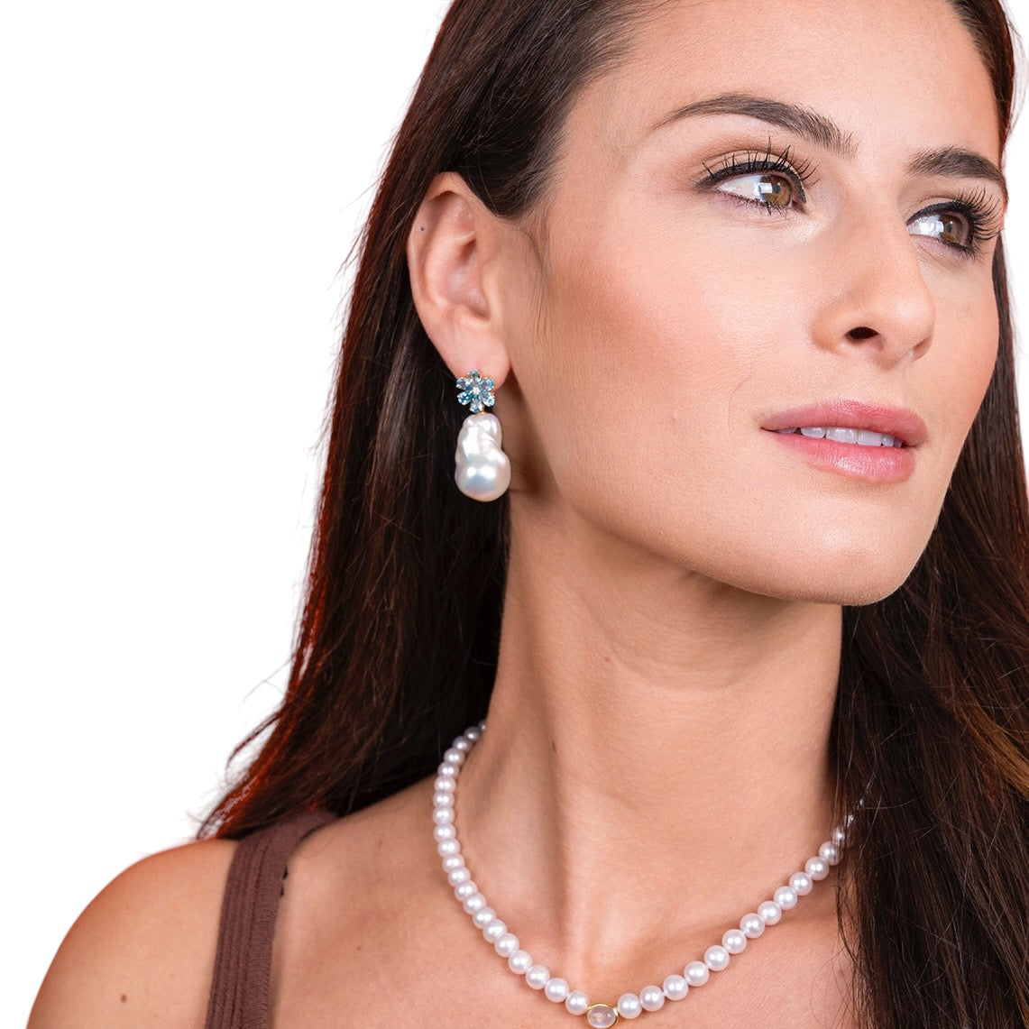 Flora Blossom Topaz Diamond Baroque Pearl Convertible Drop Earrings
