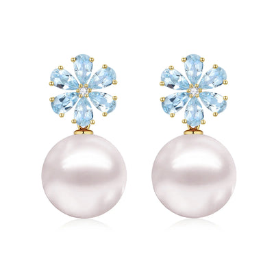 Flora Aquamarine Diamond Pearl Convertible Drop Earrings