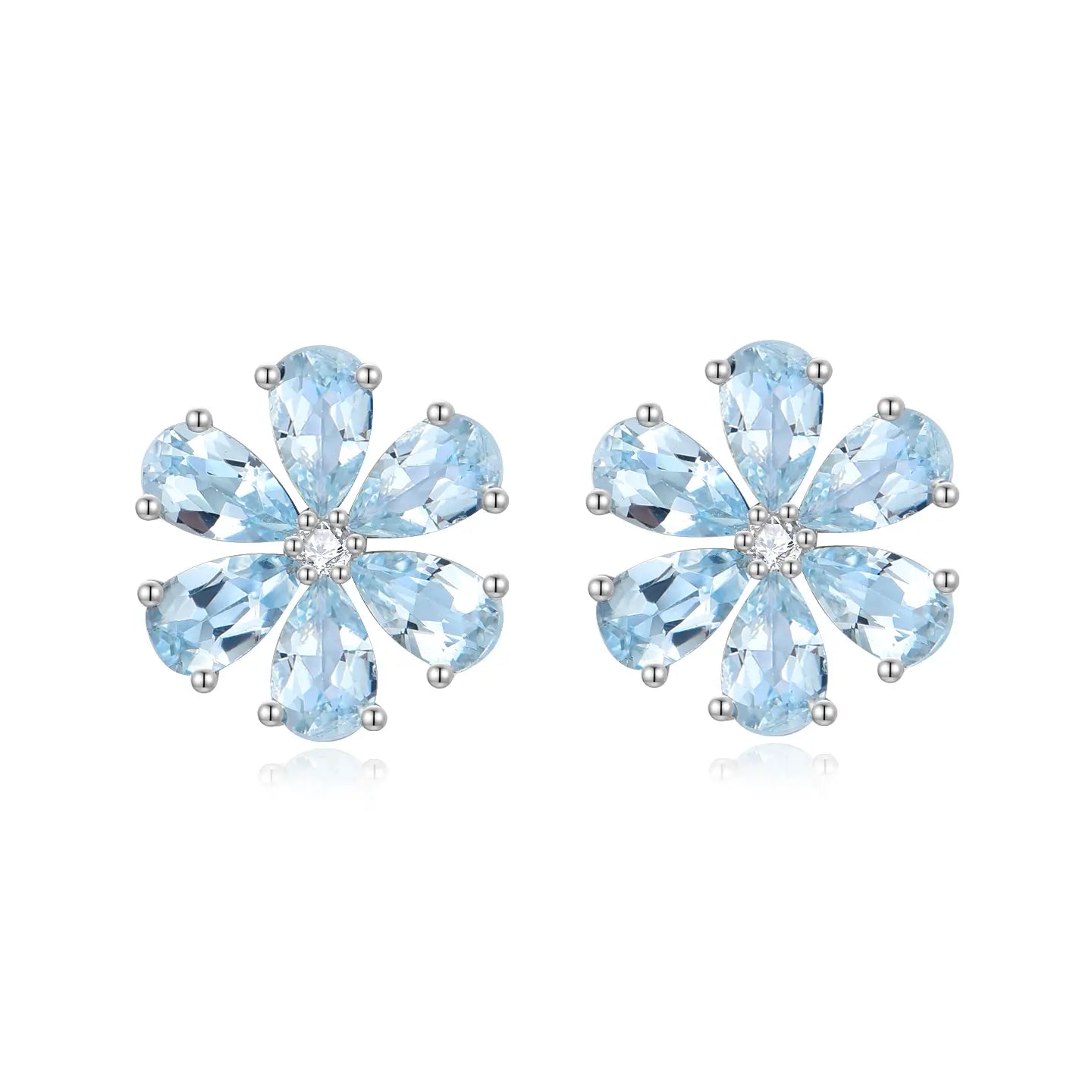  14k white gold sterling silver aquamarine flora blossom earrings ear stud