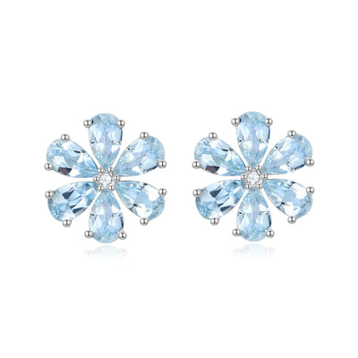  14k white gold aquamarine flora blossom earrings ear stud