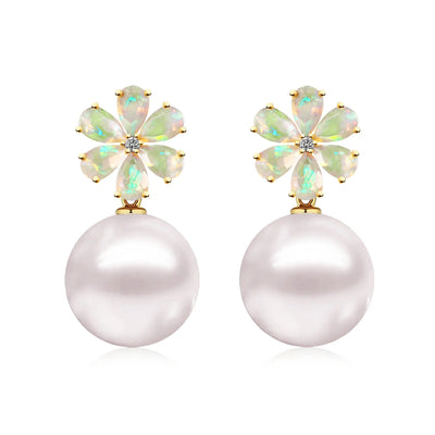 Flora Opal Diamond Pearl Convertible Drop Earrings
