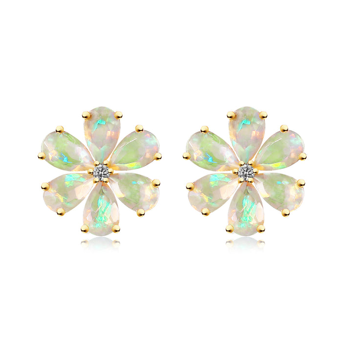 Flora Natural Fire Opal Diamond Earrings in 14k yellow gold