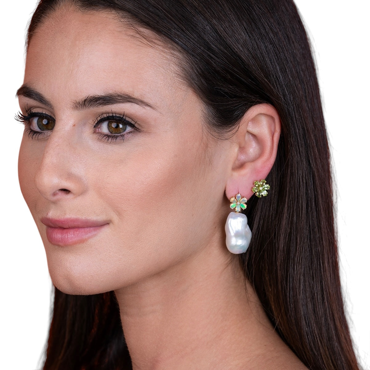 Flora Blossom Opal Diamond Baroque Pearl Convertible Drop Earrings