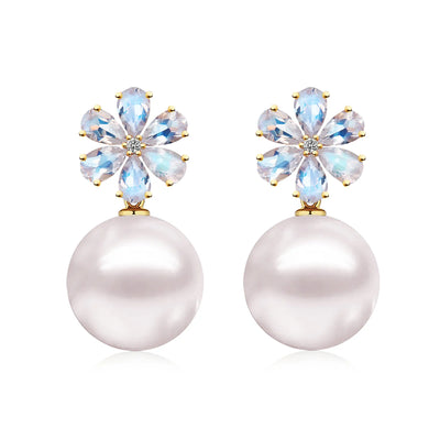 Flora Moonstone Diamond Pearl Convertible Drop Earrings