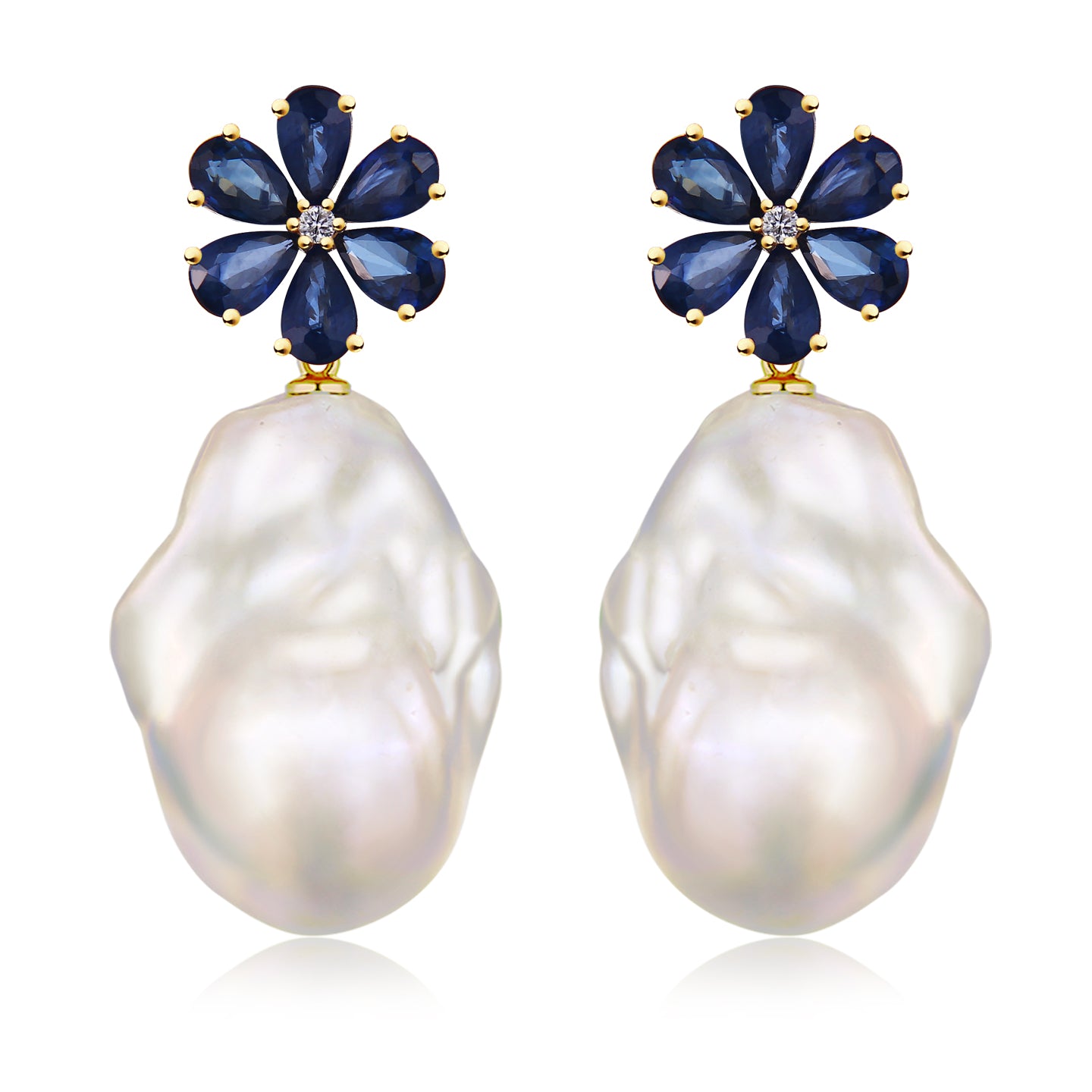 Flora Blossom Sapphire Diamond Pearl Convertible Drop Earrings