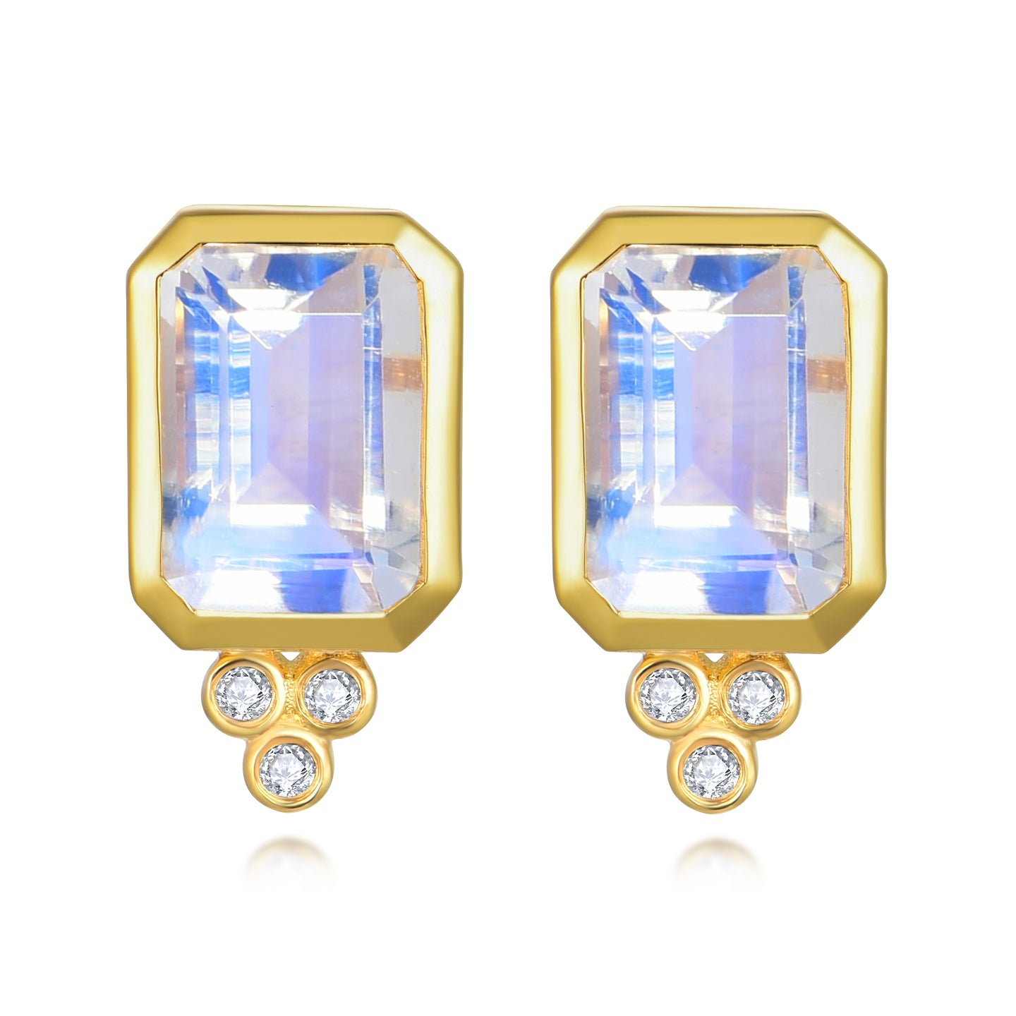 Ayla Emerald-Cut Moonstone Diamond Pearl Convertible Drop Earrings