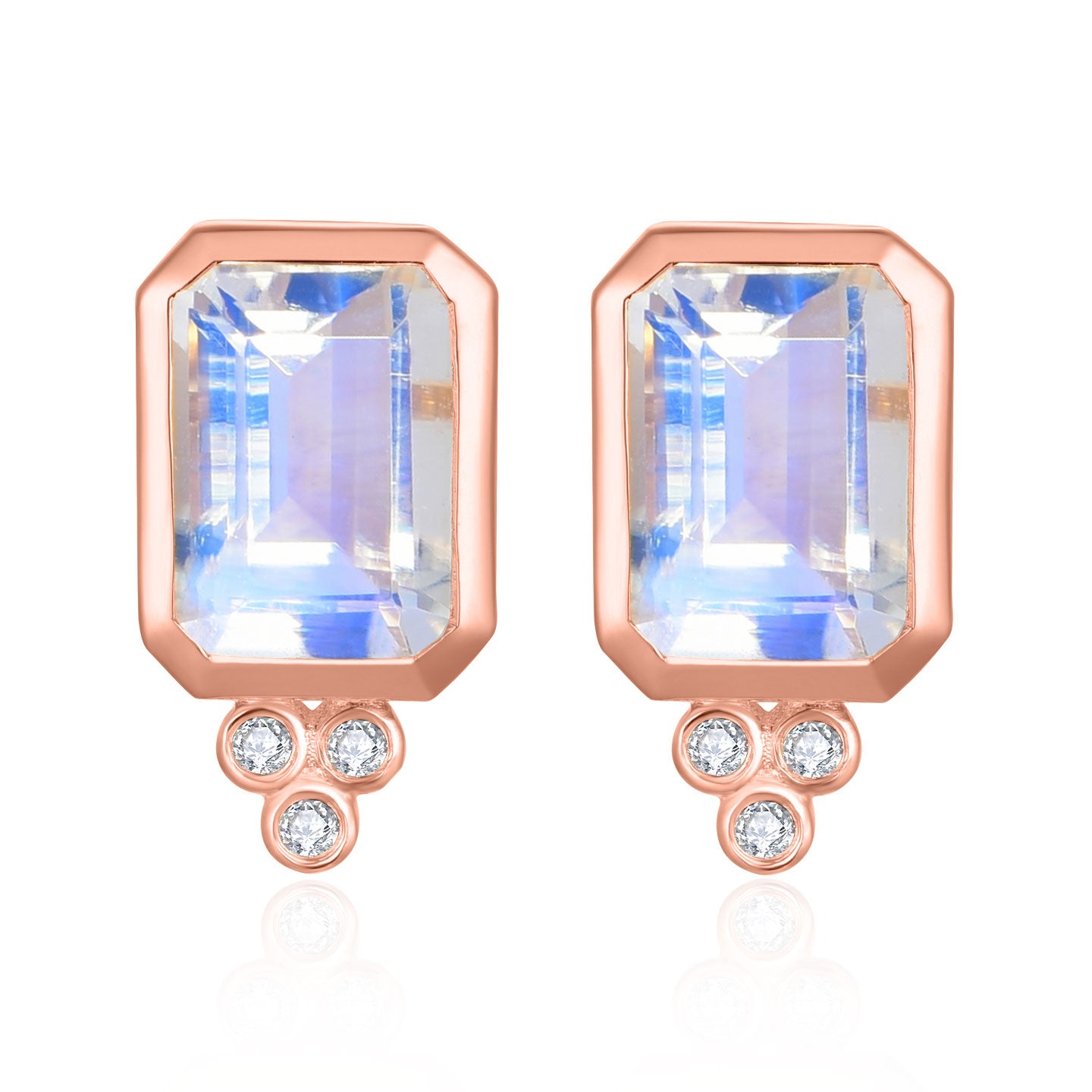 Ayla Emerald-Cut Moonstone Diamond Earrings