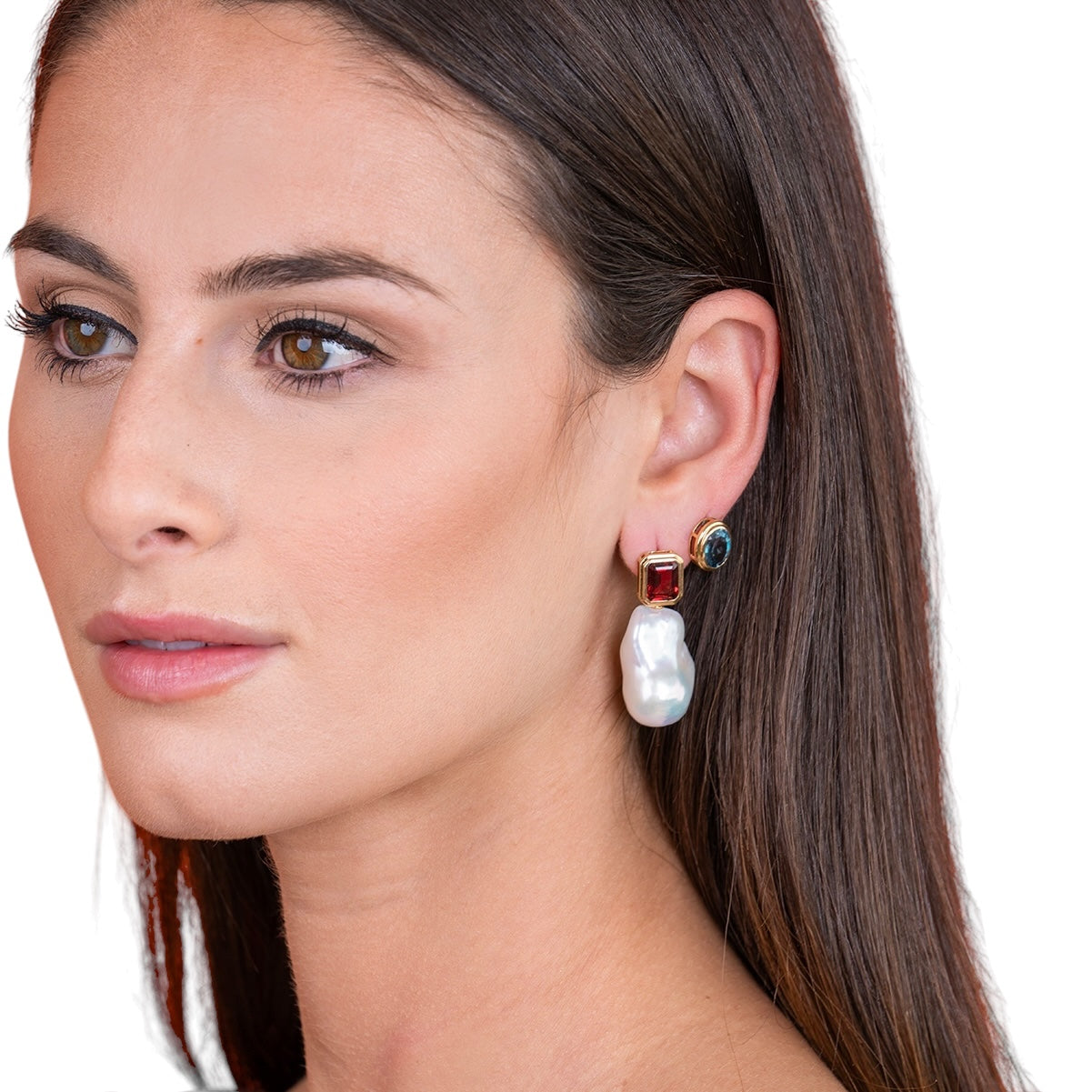 Bella Oval Topaz Baroque Pearl Convertible Earrings