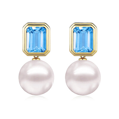 Bella Emerald-Cut Topaz Pearl Convertible Drop Earrings