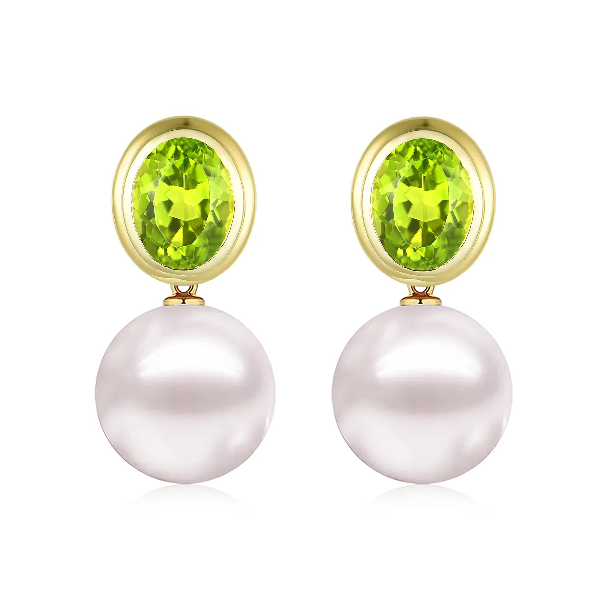 Natural Oval Peridot CulturedPearl Convertible Drop Earrings 14k yellow gold