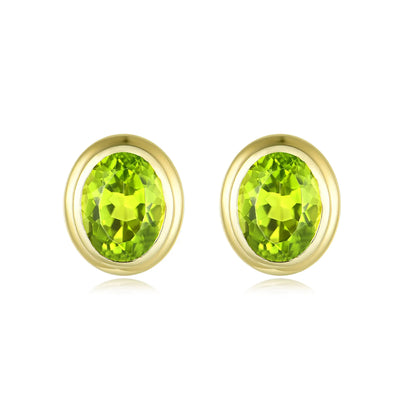 Natural Oval Peridot Earrings 14k yellow gold