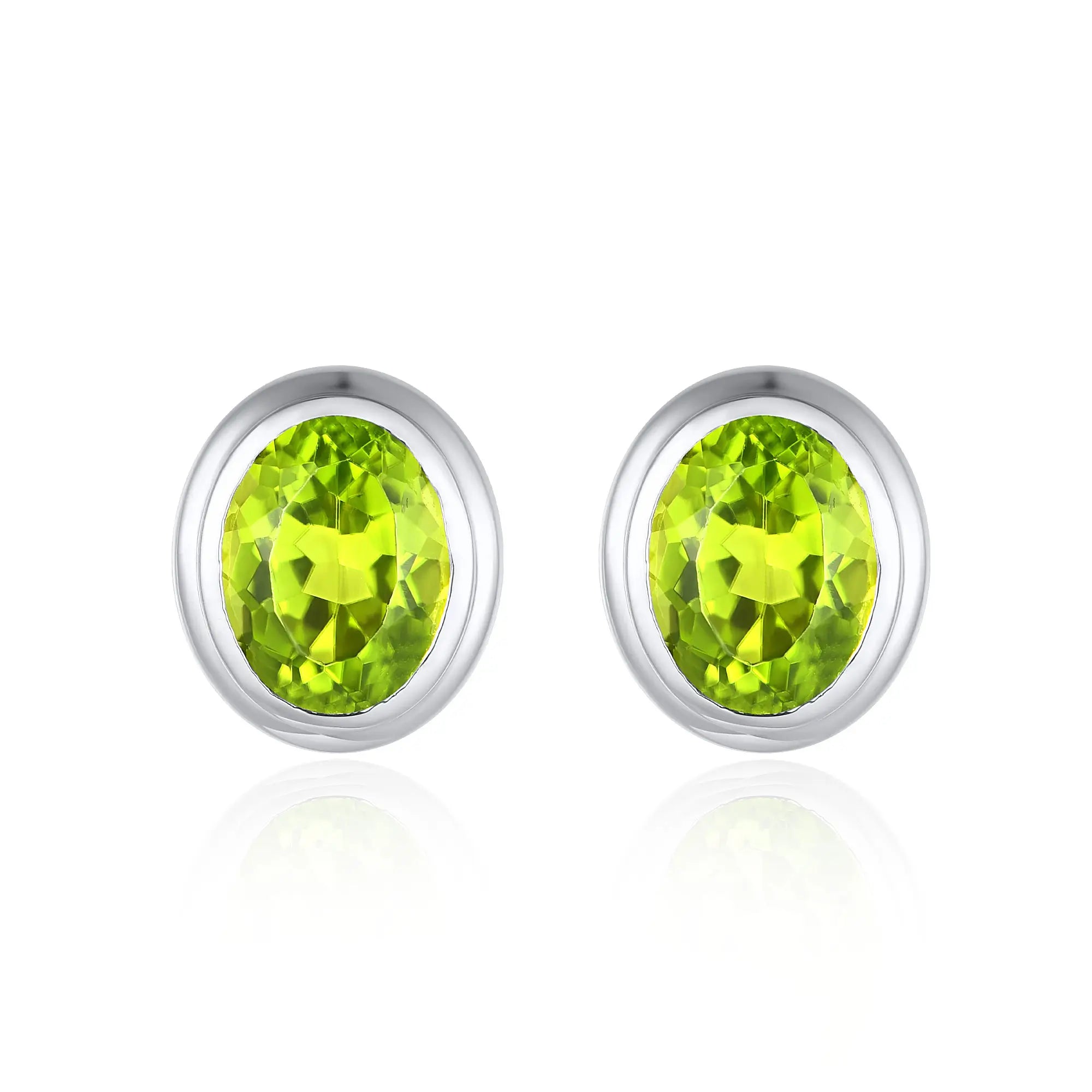 Natural Oval Peridot Earrings 14k white gold