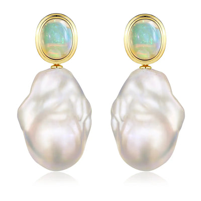Bella Oval Opal Baroque Pearl Convertible Drop Earrings