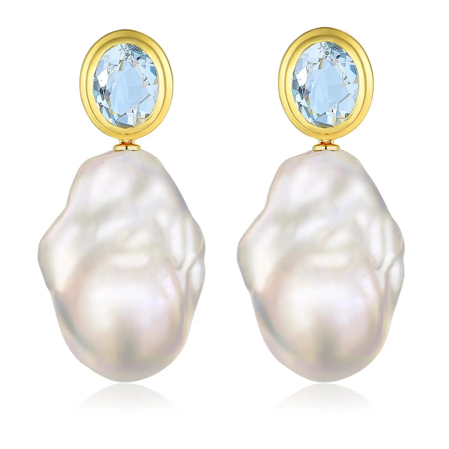 Bella Oval Aquamarine Baroque Pearl Convertible Drop Earrings 14k yellow gold