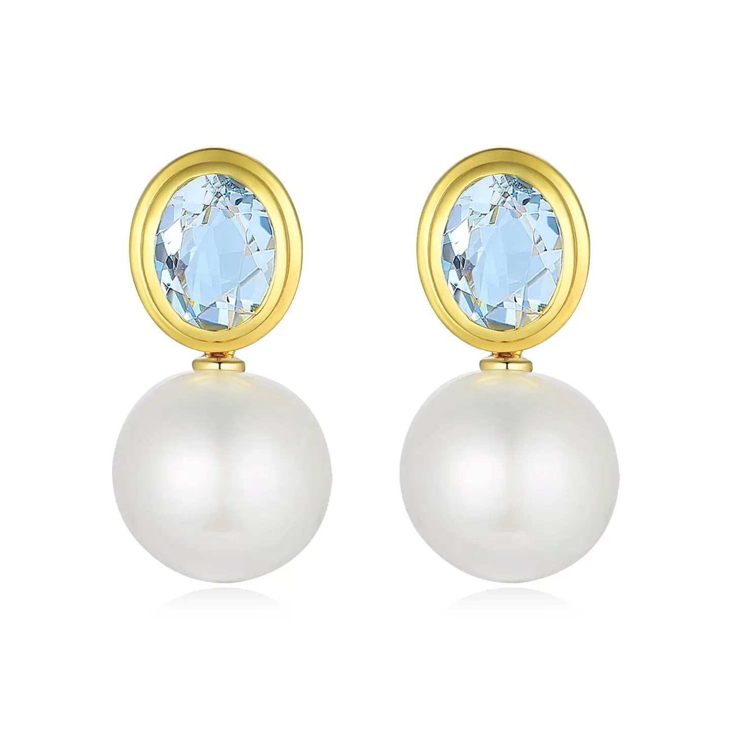 Bella Oval Aquamarine Pearl Convertible Drop Earrings 14k yellow gold