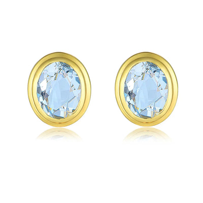Bella Oval Aquamarine Stud Earrings 14k yellow gold