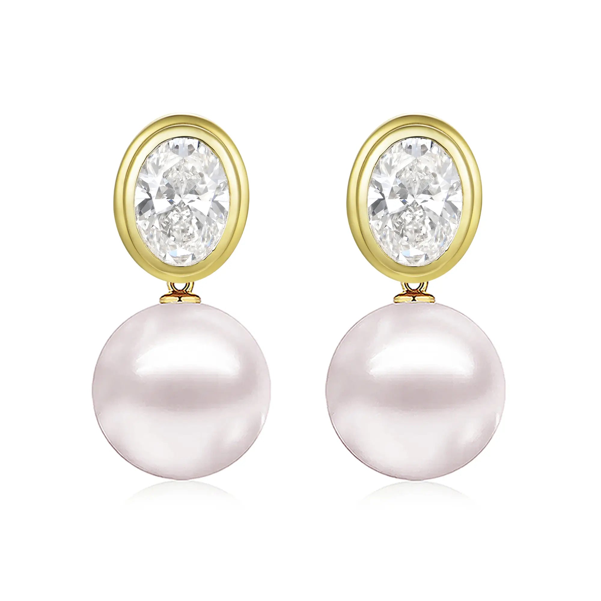 14k solid gold 4.00ct Oval Lab Grown Diamond Pearl Convertible Drop Earrings