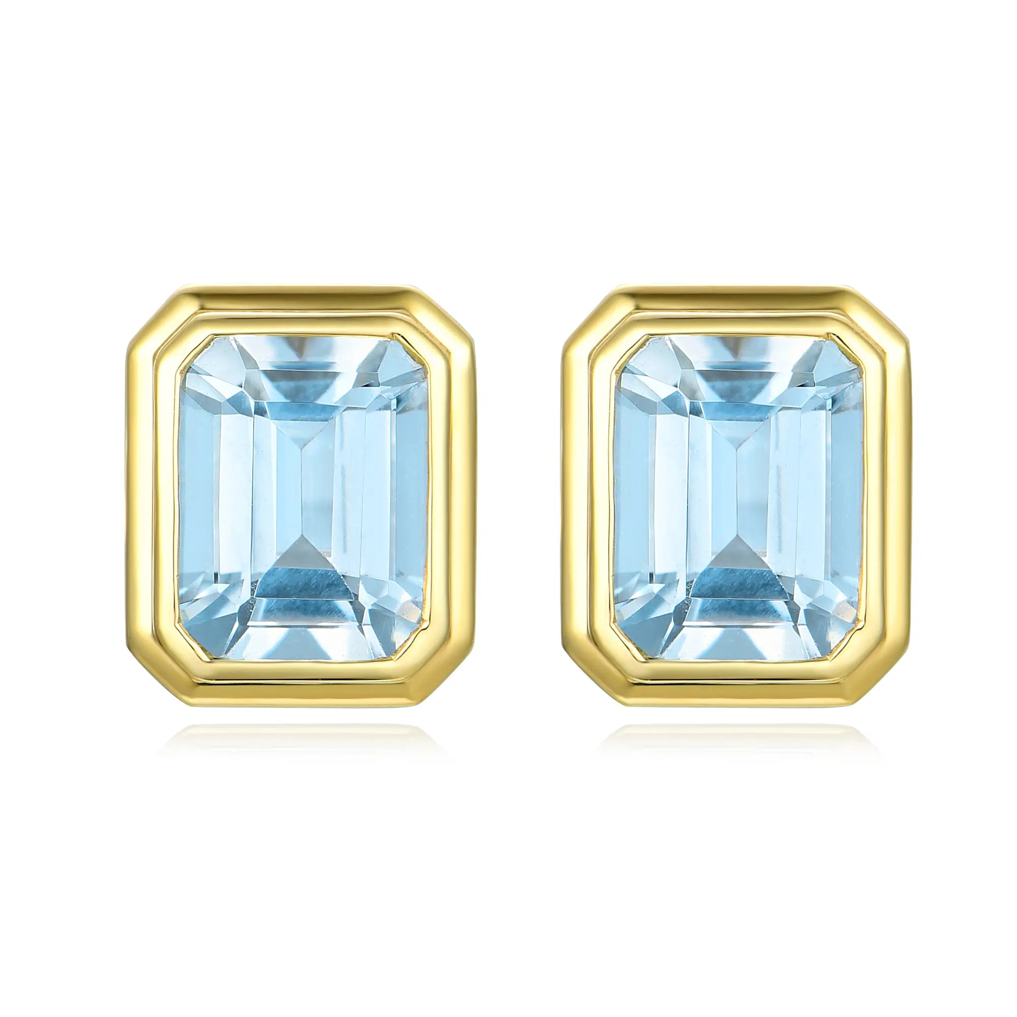 Bella Natural Emerald-Cut Aquamarine Earrings 14k yellow gold 