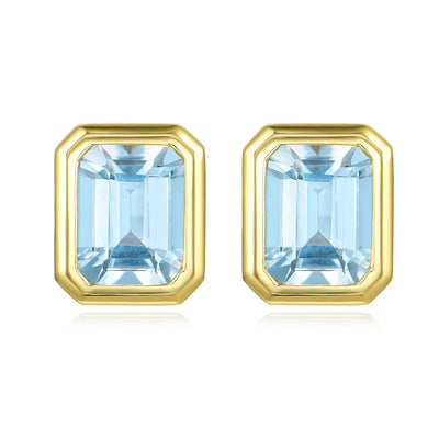 Bella Natural Emerald-Cut Aquamarine Earrings 14k yellow gold 