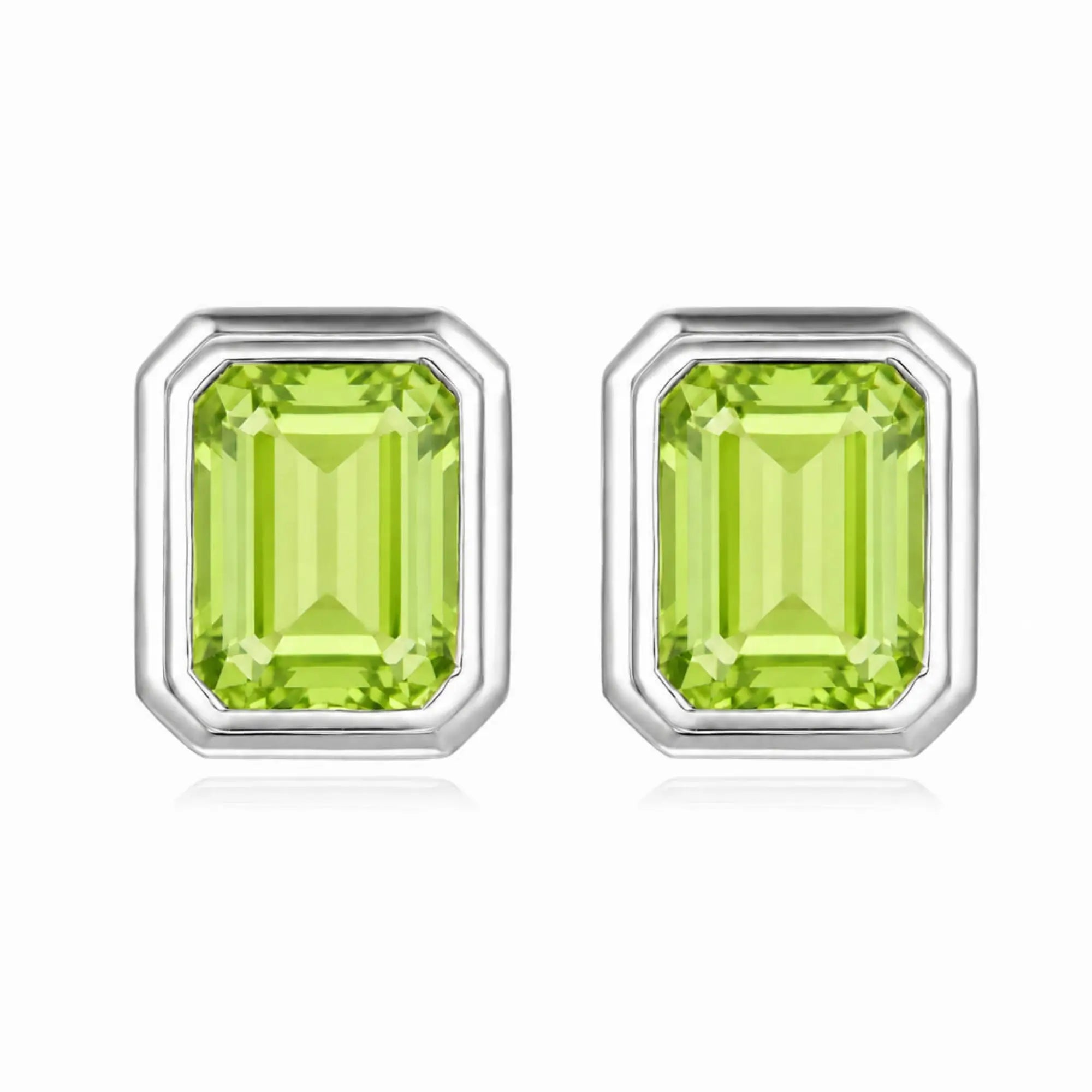Bella Emerald-Cut 5ctw Natural Peridot Earrings in 14k white gold