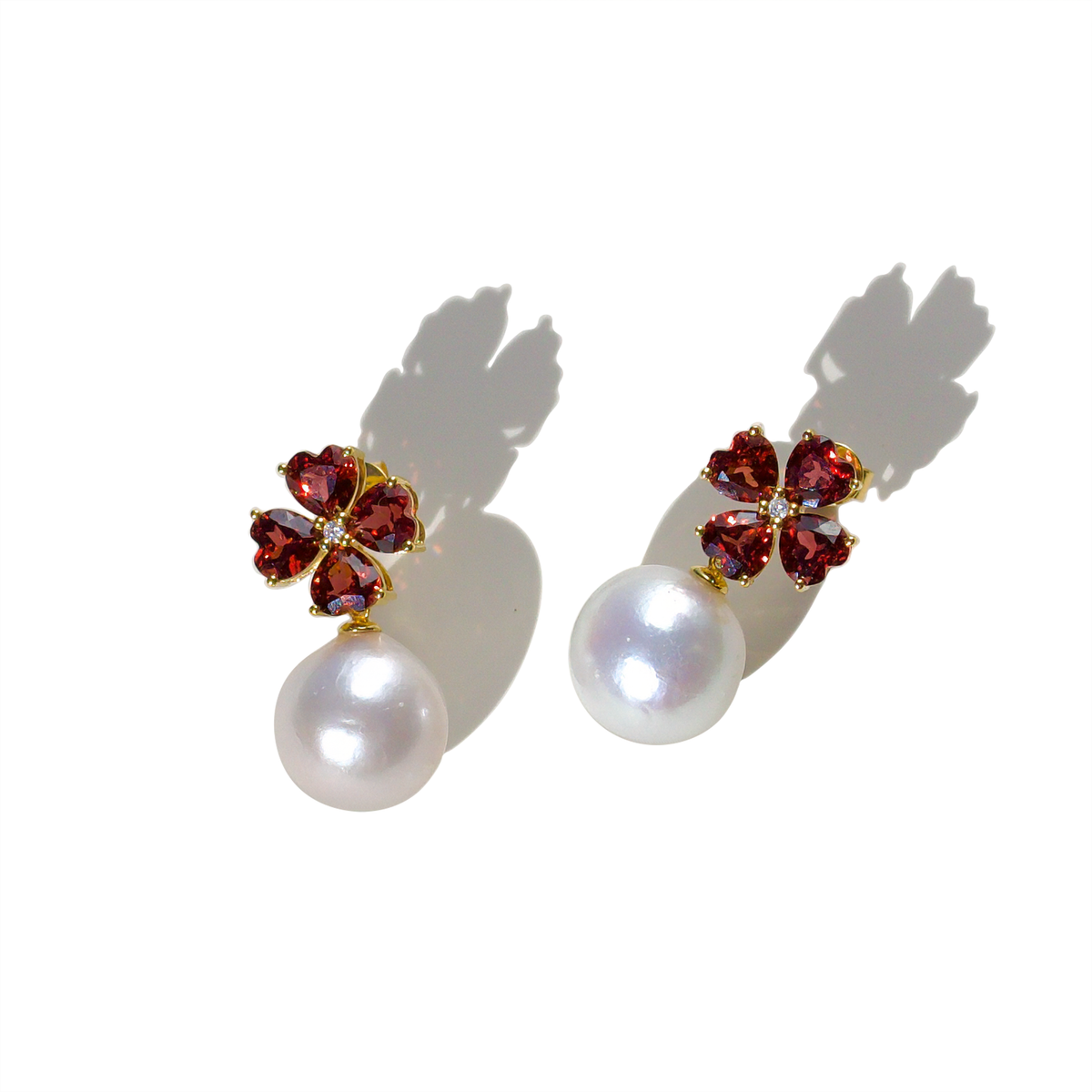 Felicia Garnet Diamond Clover Pearl Earrings