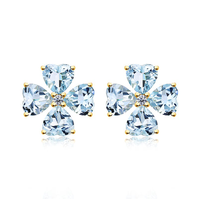 Felicia Natural heart Aquamarine Diamond Clover Earrings in 14k yellow gold