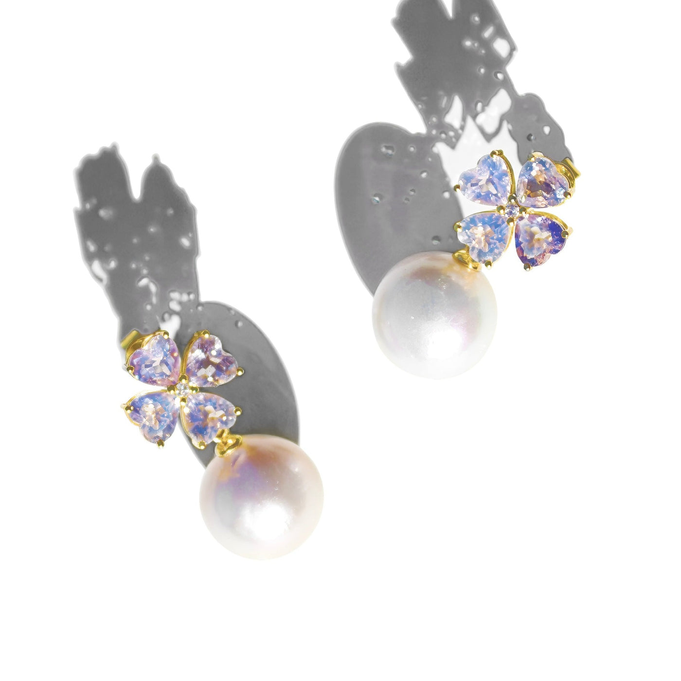 Felicia Lavender Amethyst Diamond Clover Pearl Earrings