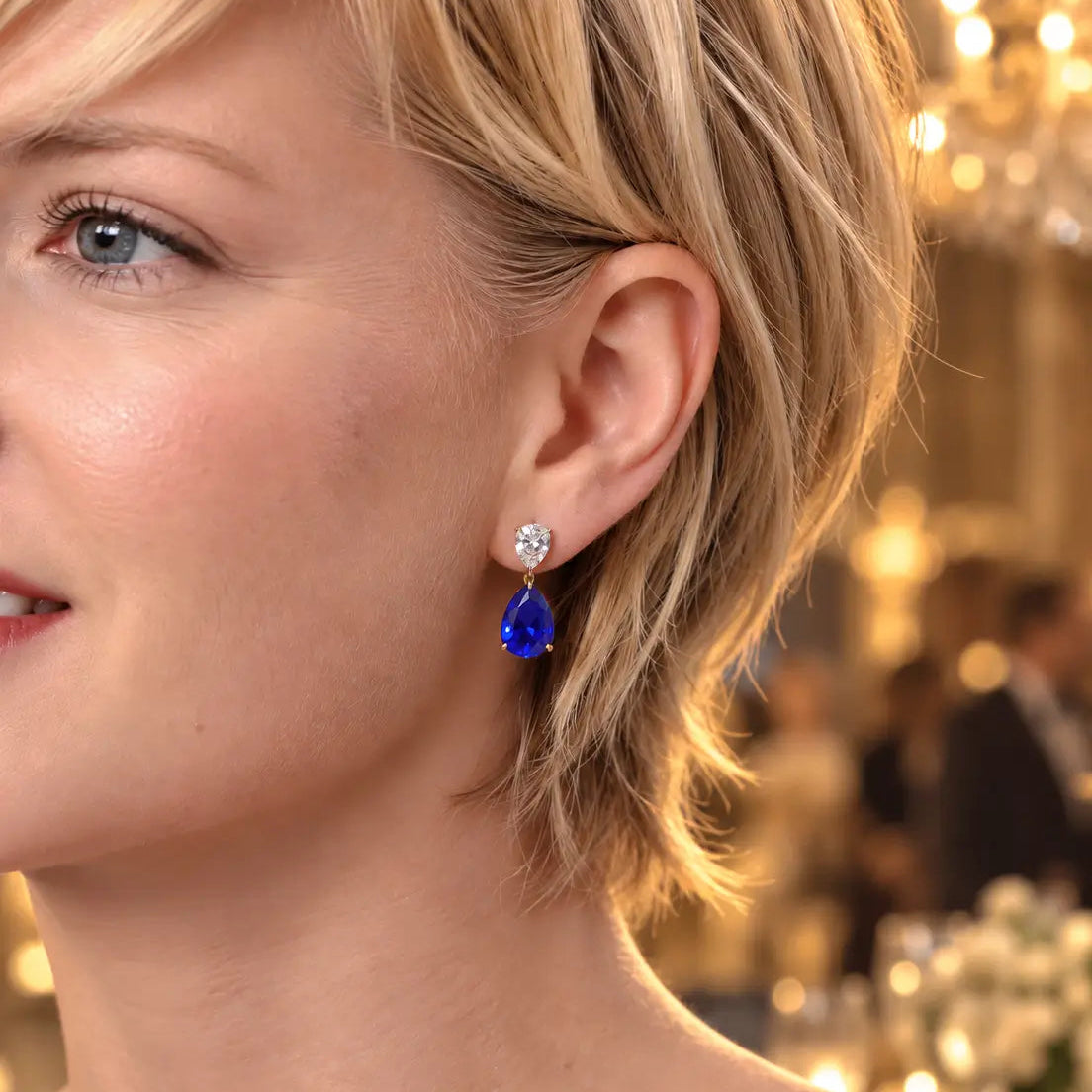 Duet Pear Lab Grown Diamond & Sapphire Drop Earrings