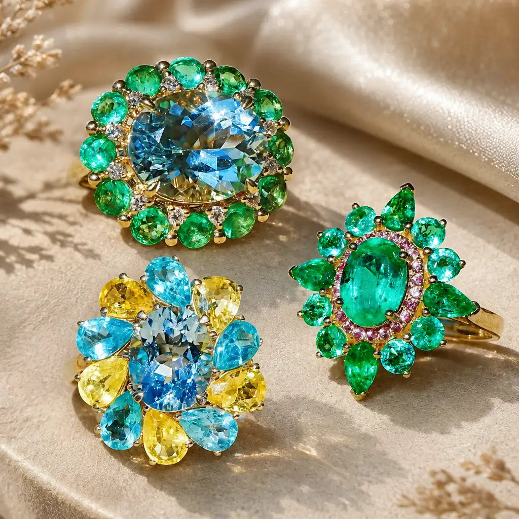 Melissa 7.05 ctw Natural Aquamarine, Yellow Sapphire & Apatite Ring (One-of-a-Kind)