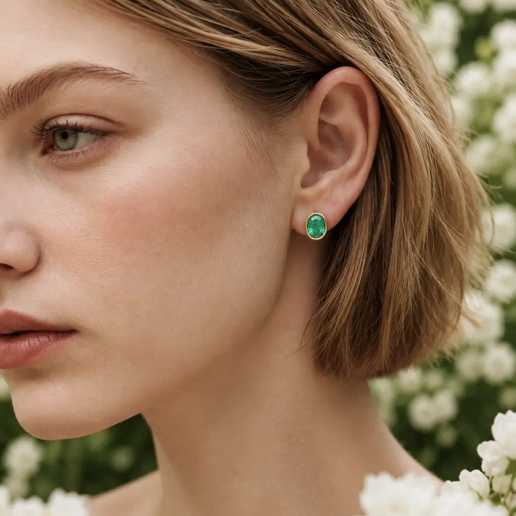 Aria Arch 3.26 ctw Natural Oval Emerald Stud Earrings (One-of-a-Kind)