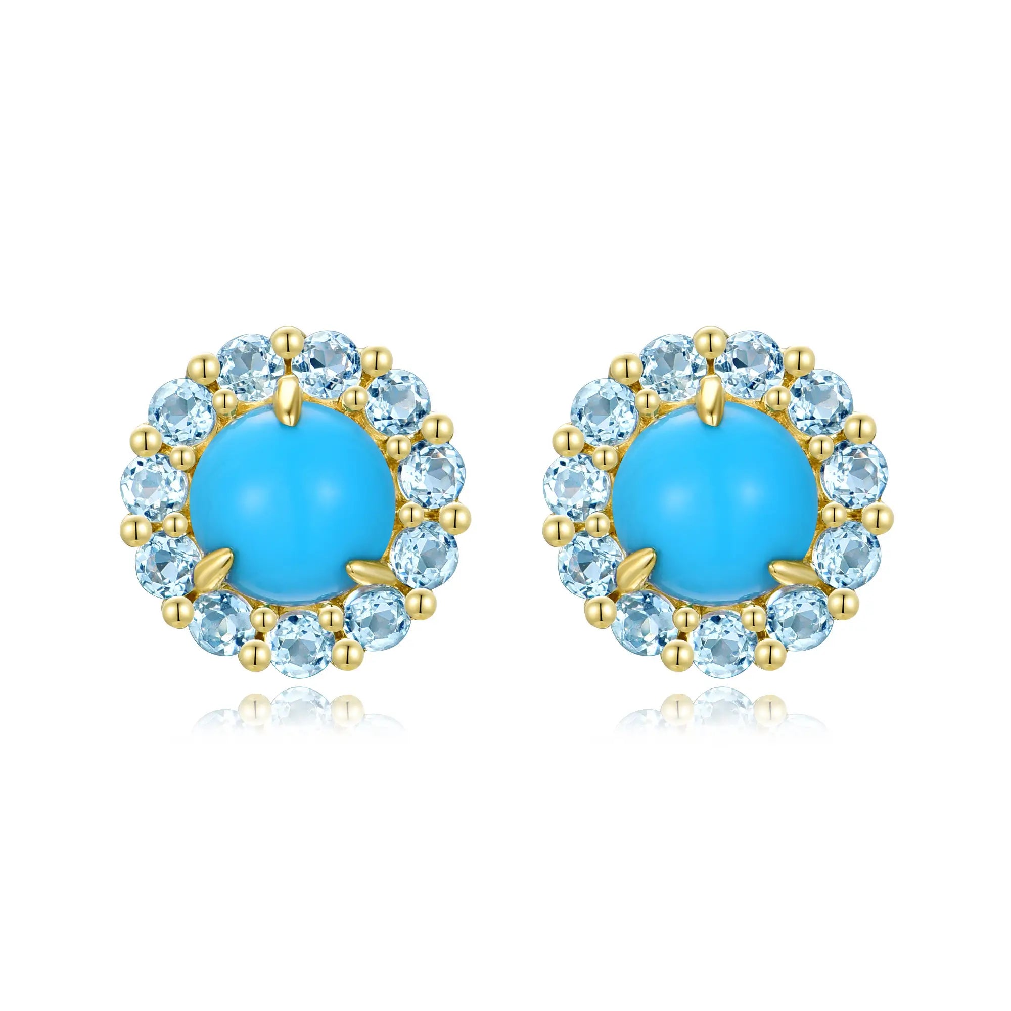 Tropical Natural Turquoise Aquamarine Earrings in 14k solid gold
